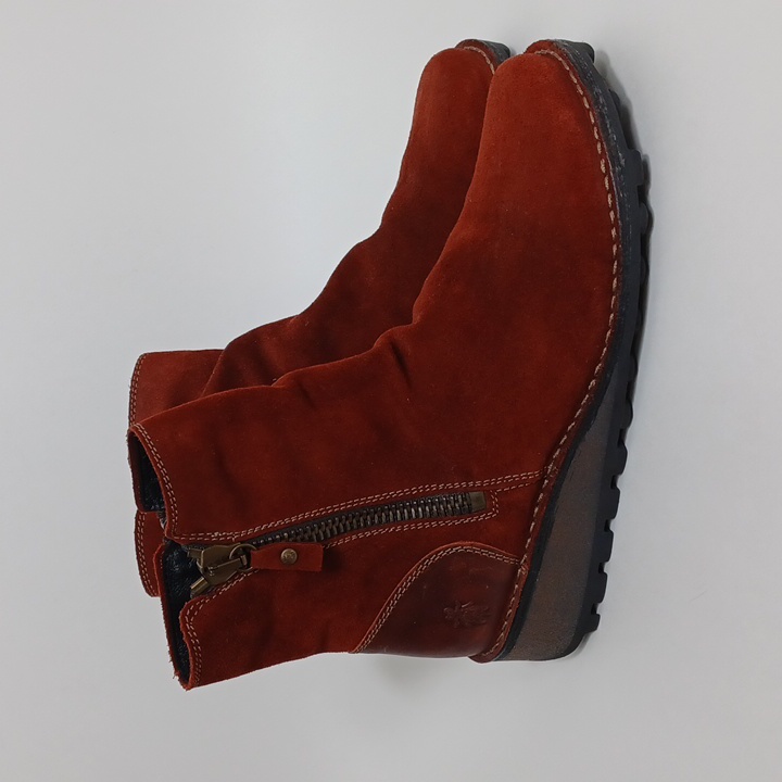 Fly London Marl Suede Boots Red Brick - Size 39